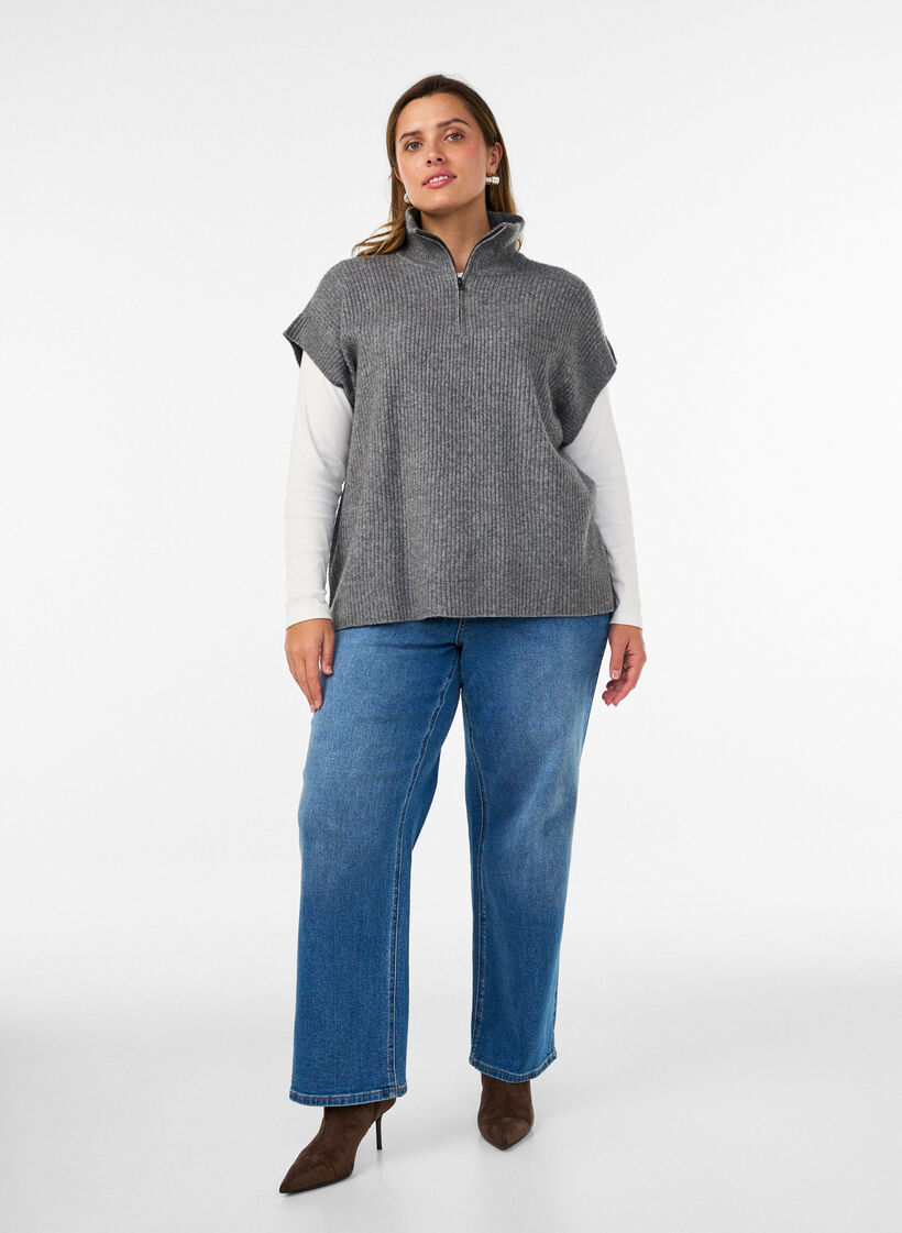 Strikvest med h&oslash;j krave og kort lynl&aring;s, Gr&aring;, Model image number 1