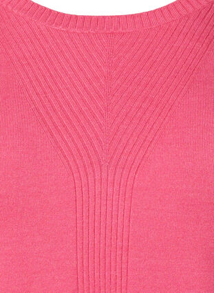 Ensfarvet strikbluse med ribdetaljer, Hot Pink Mel., Packshot image number 2