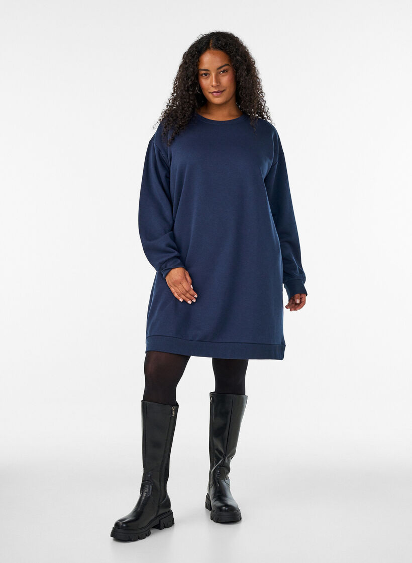 L&oslash;s sweatkjole med lommer, Bl&aring;, Model image number 1