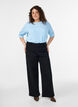 Finstrikket bluse med korte &aelig;rmer, Bl&aring;, Model image number 1