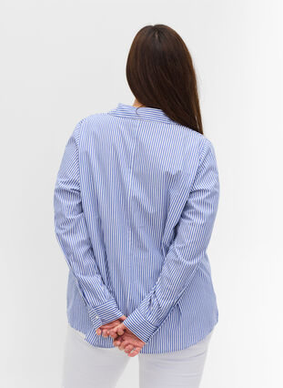 Stribet skjorte i økologisk bomuld, Dazzling Blue Stripe, Model image number 1