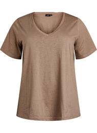 Kort&aelig;rmet basis t-shirt med v-hals, Brun