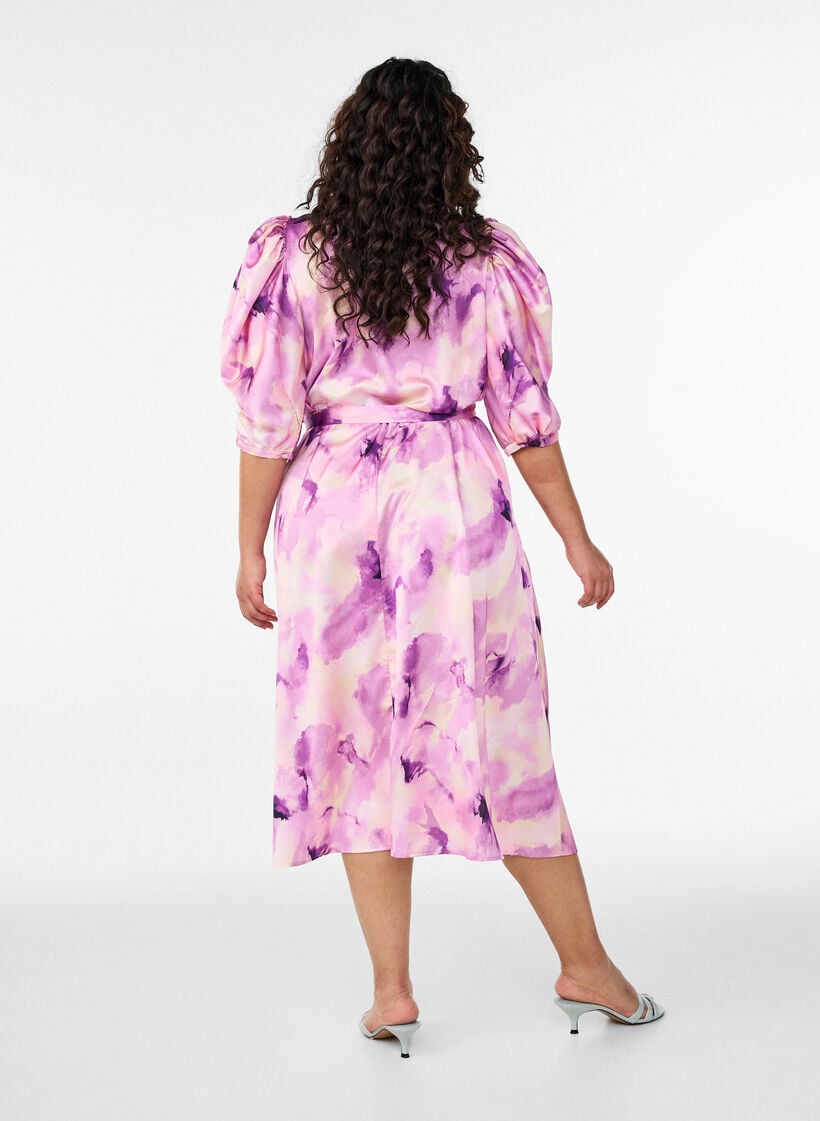 Kort&aelig;rmet festkjole med bindeb&aring;nd, Lilla, Model image number 1