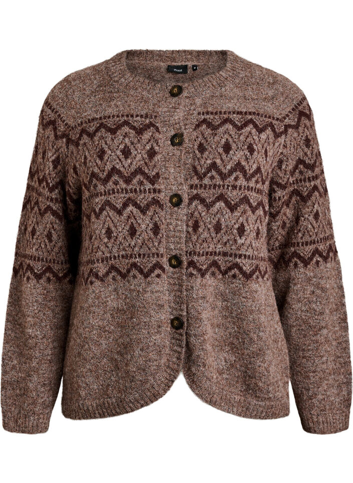 Cardigan med jacquardm&oslash;nster, Brun, Packshot image number 0
