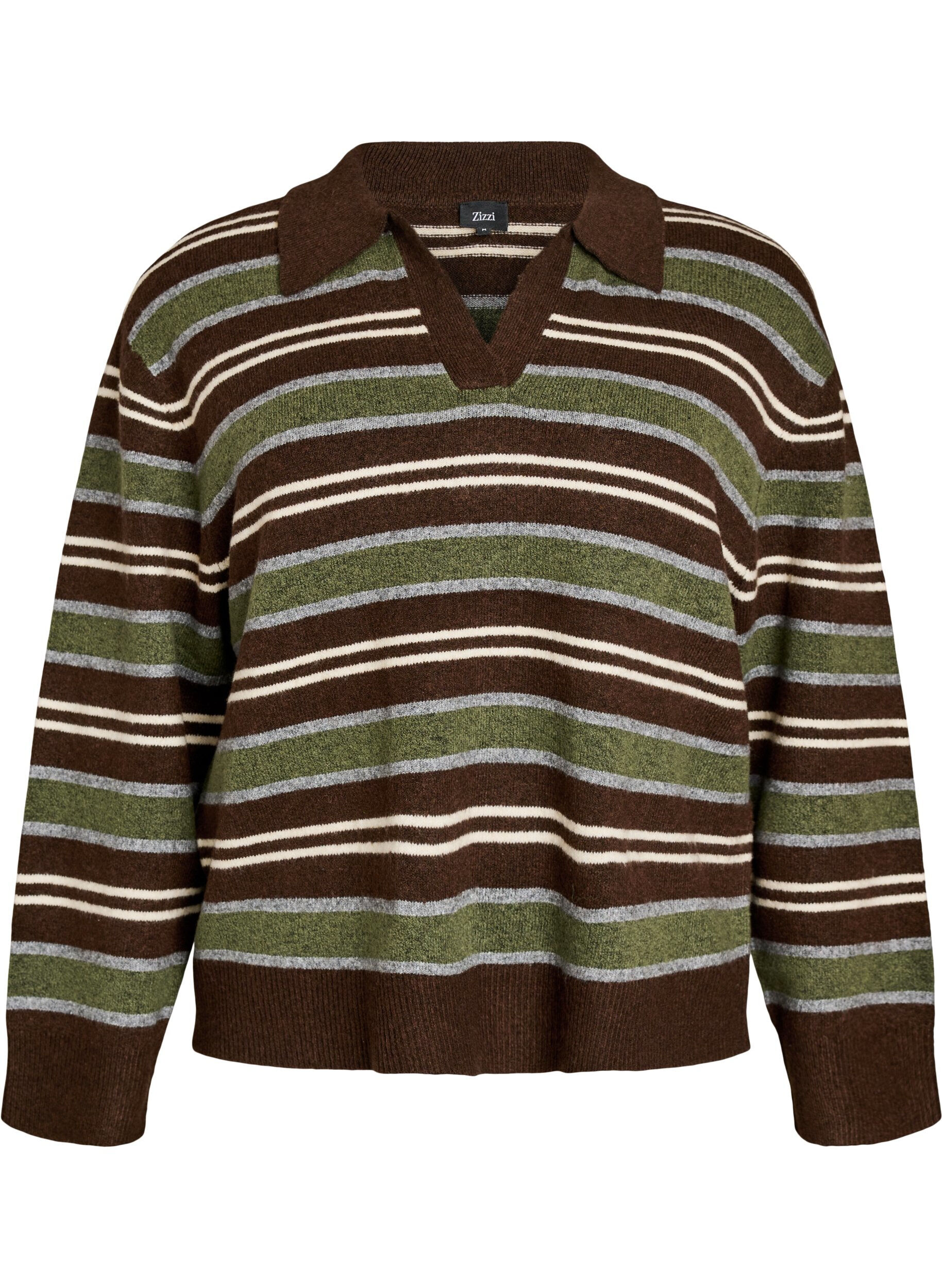 Strikbluse med striber og polokrave