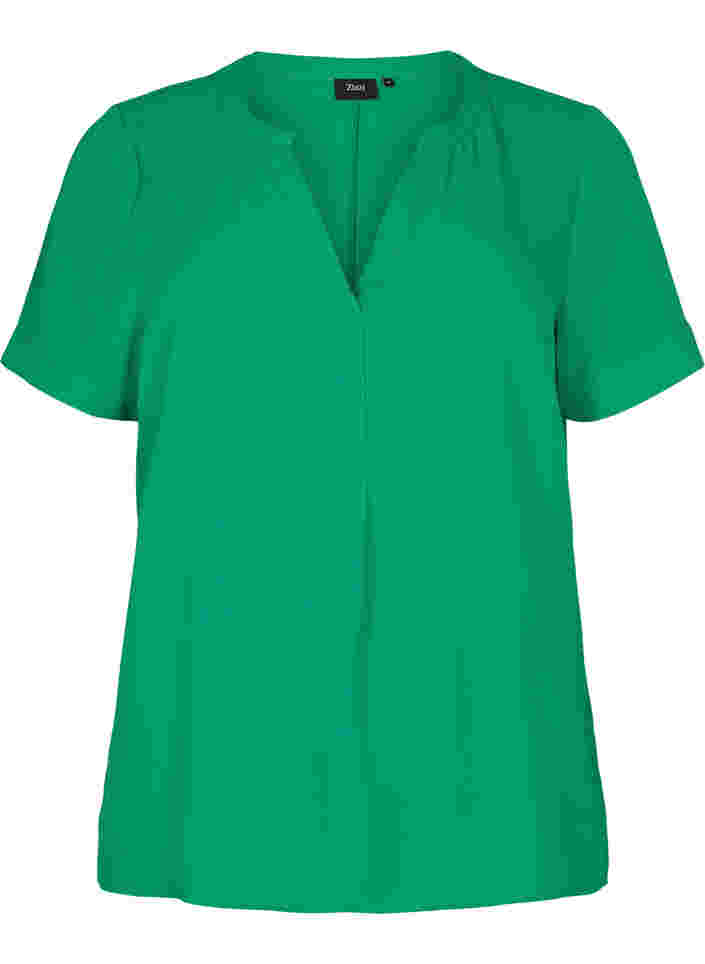 Kortærmet bluse med v-udskæring, Jolly Green, Packshot image number 0