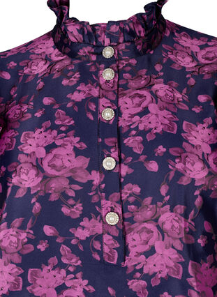 Kjole med flæsedetaljer og perleknapper, Dark Blue Pink, Packshot image number 2