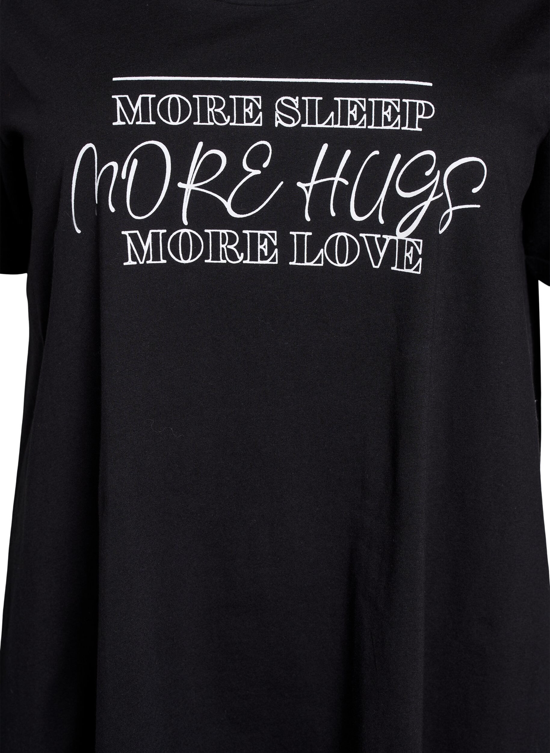 ZizziKort&aelig;rmet natkjole i &oslash;kologisk bomuld, Sort, Packshot image number 2