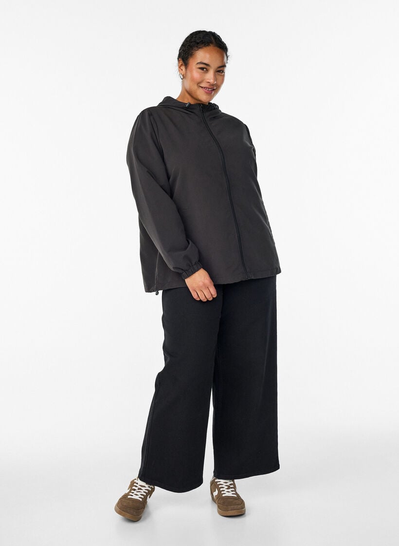 Let jakke med h&aelig;tte og lynl&aring;s, Sort, Model image number 1