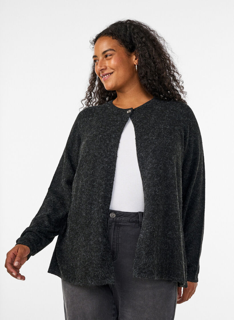 Cardigan i strik med rund hals og knaplukning, Gr&aring;, Model image number 0