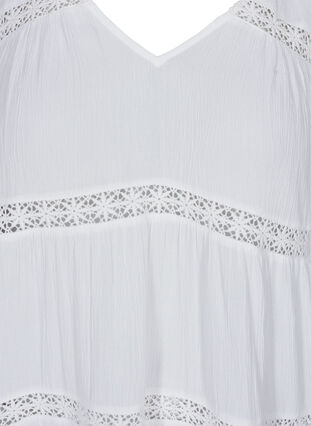 Viskose kjole med a-form og blondebånd, White, Packshot image number 2