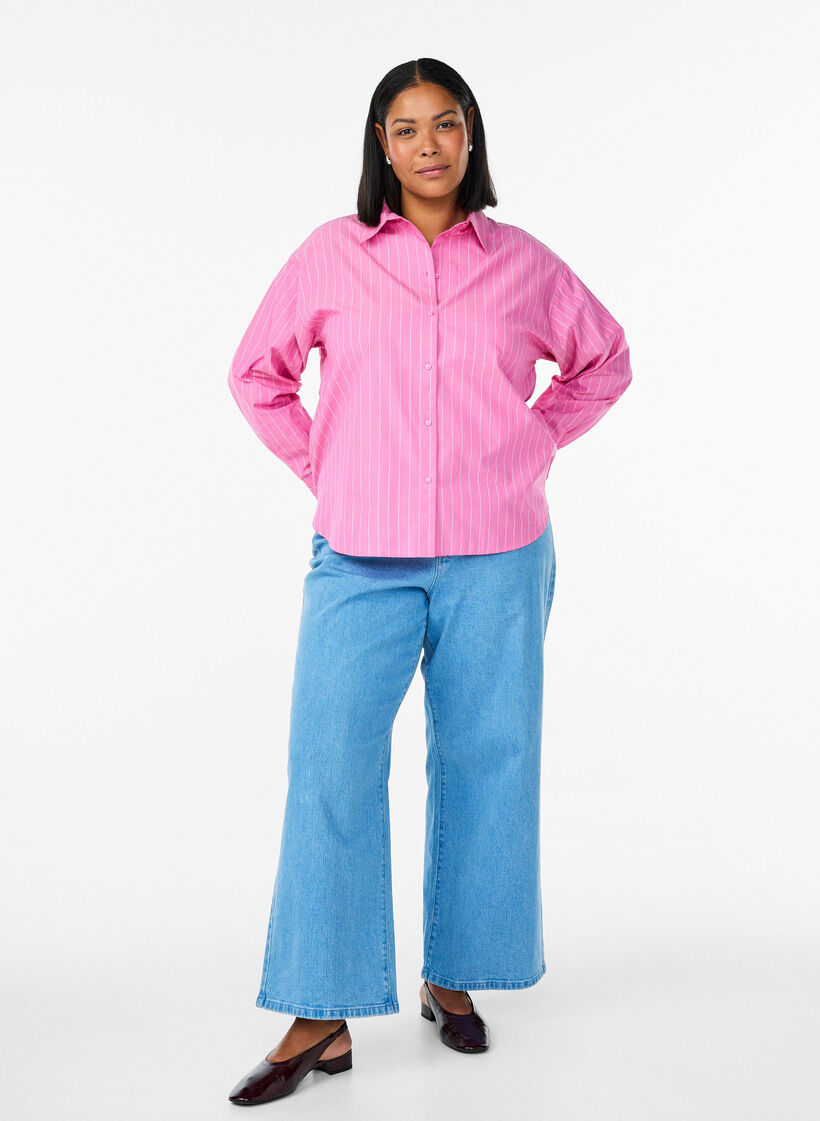 Skjortebluse med n&aring;lestriber og bindedetalje p&aring; ryggen, Lyser&oslash;d, Model image number 1