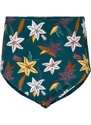 Ekstra højtaljet bikini trusse med blomsterprint, Lily Teal, Packshot image number 0