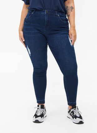 Super slim Amy jeans med slid, Dark blue denim, Model image number 2