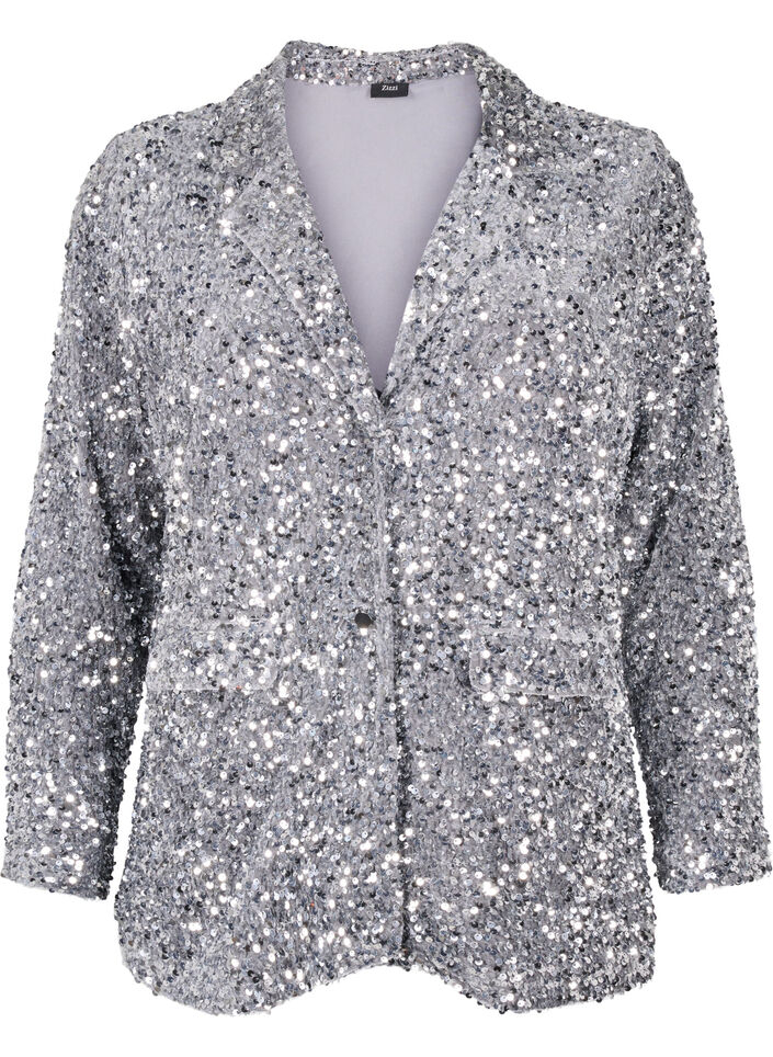 Løs paillet blazer med lommer, Silver, Packshot image number 0