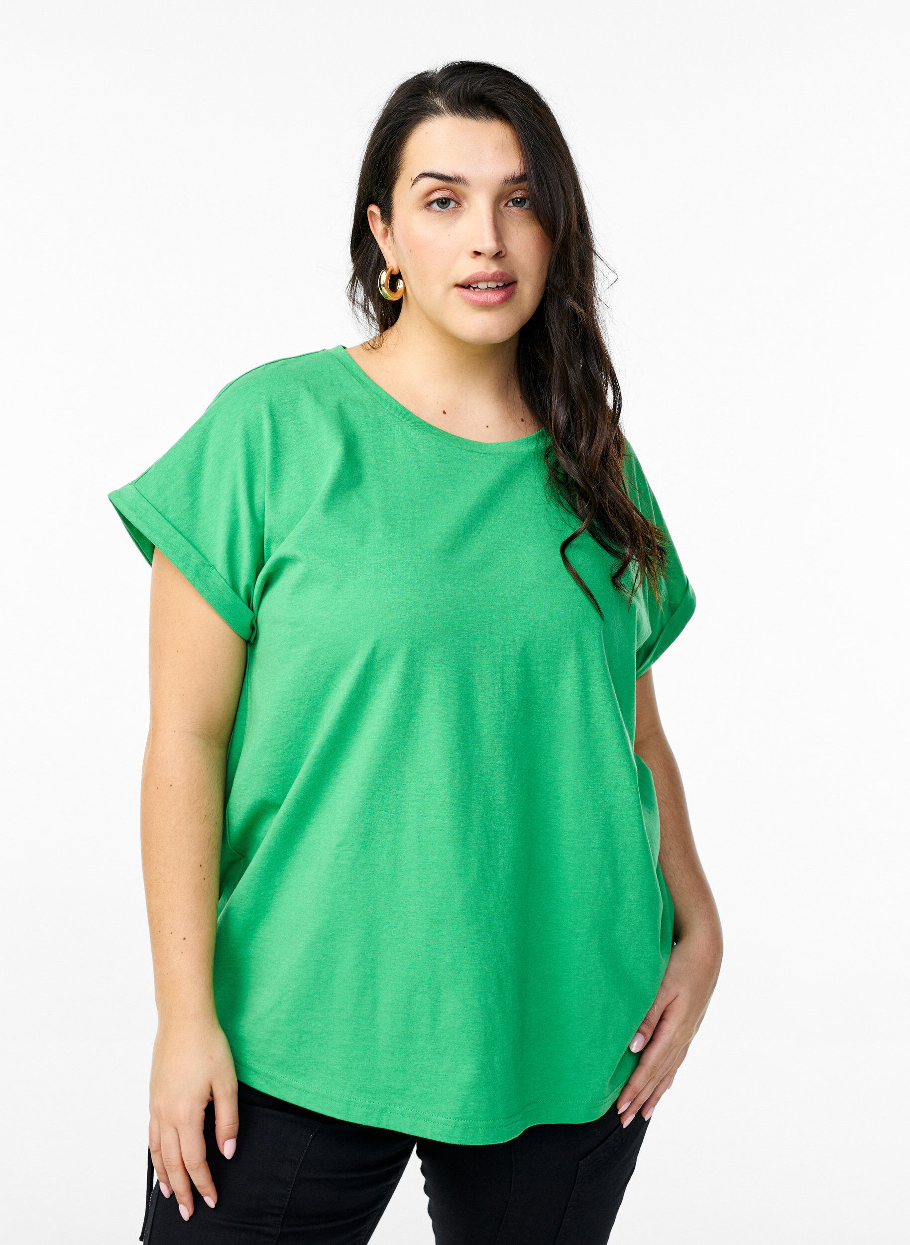 ZizziKort&aelig;rmet t-shirt i bomuldsblanding, Gr&oslash;n, Model image number 0