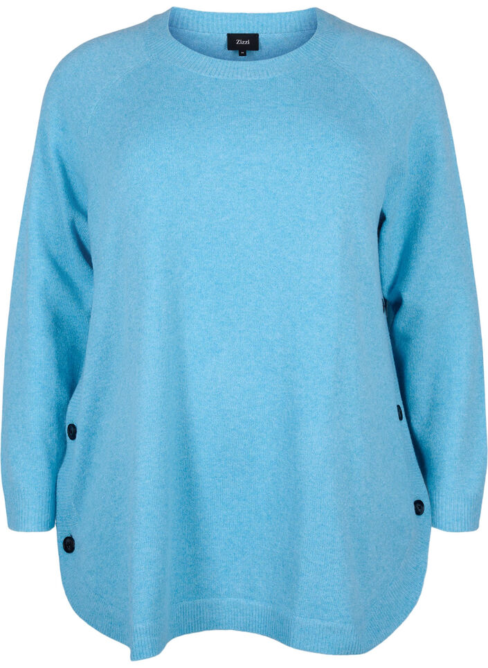 Meleret strikbluse med knappedetaljer, River Blue WhiteMel., Packshot image number 0