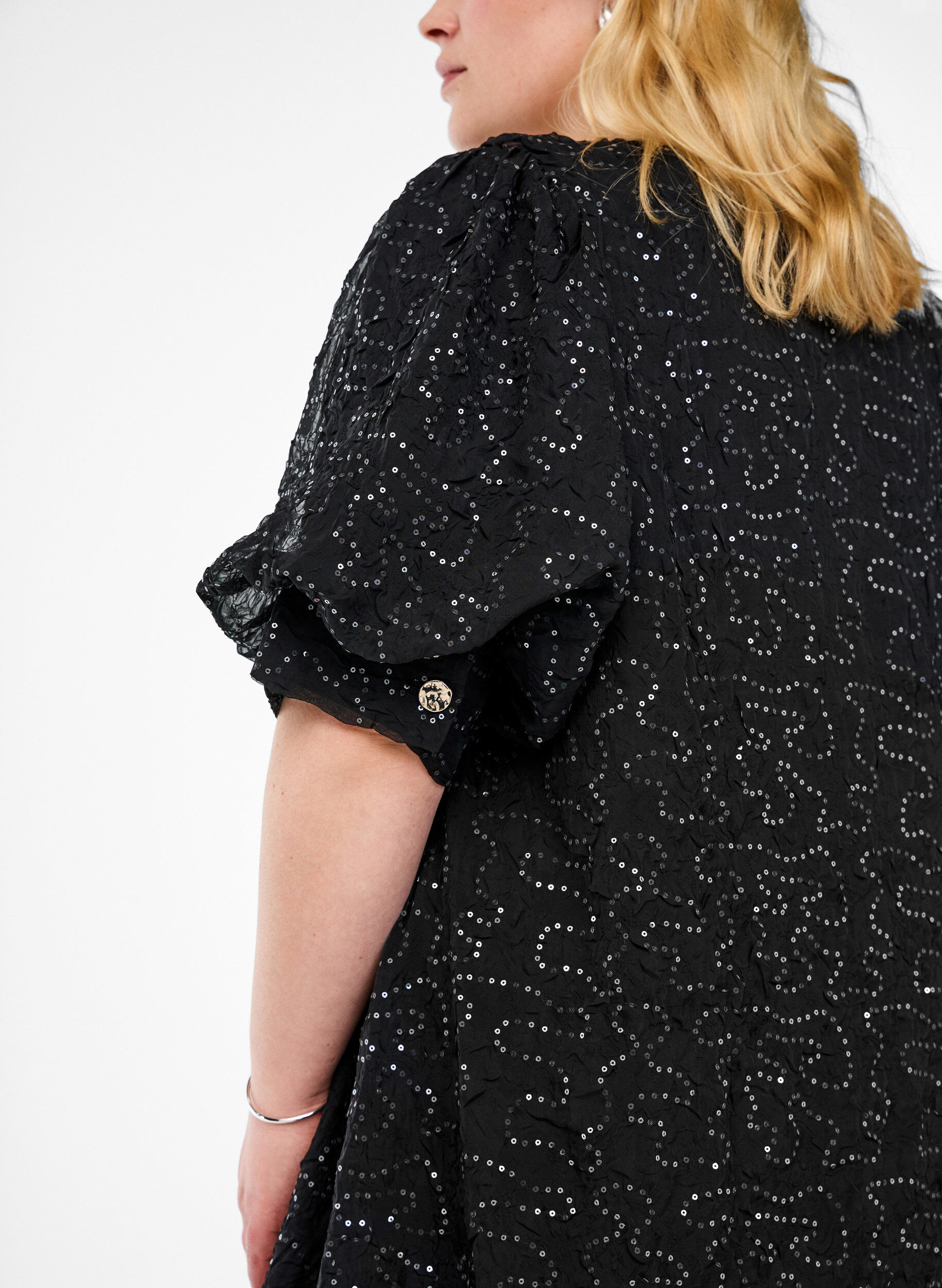 Zizzi Kort festkjole med pailletter, Sort, Model image number 3