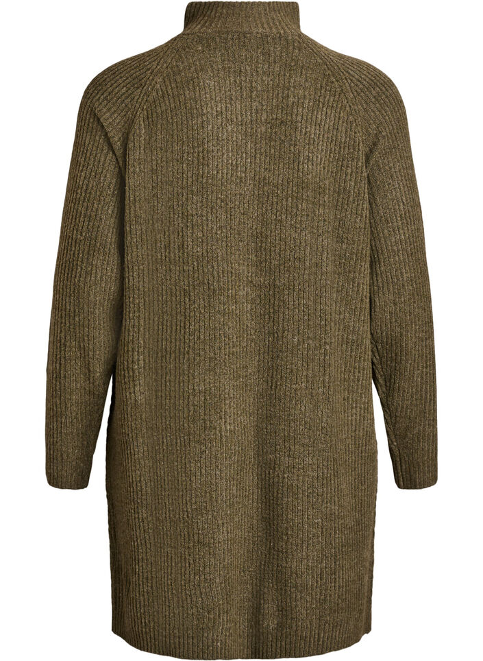 Kn&aelig;lang strikkjole med h&oslash;j hals, Gr&oslash;n, Packshot image number 1