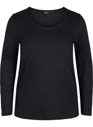 Ensfarvet basis bluse i bomuld, Solid Black