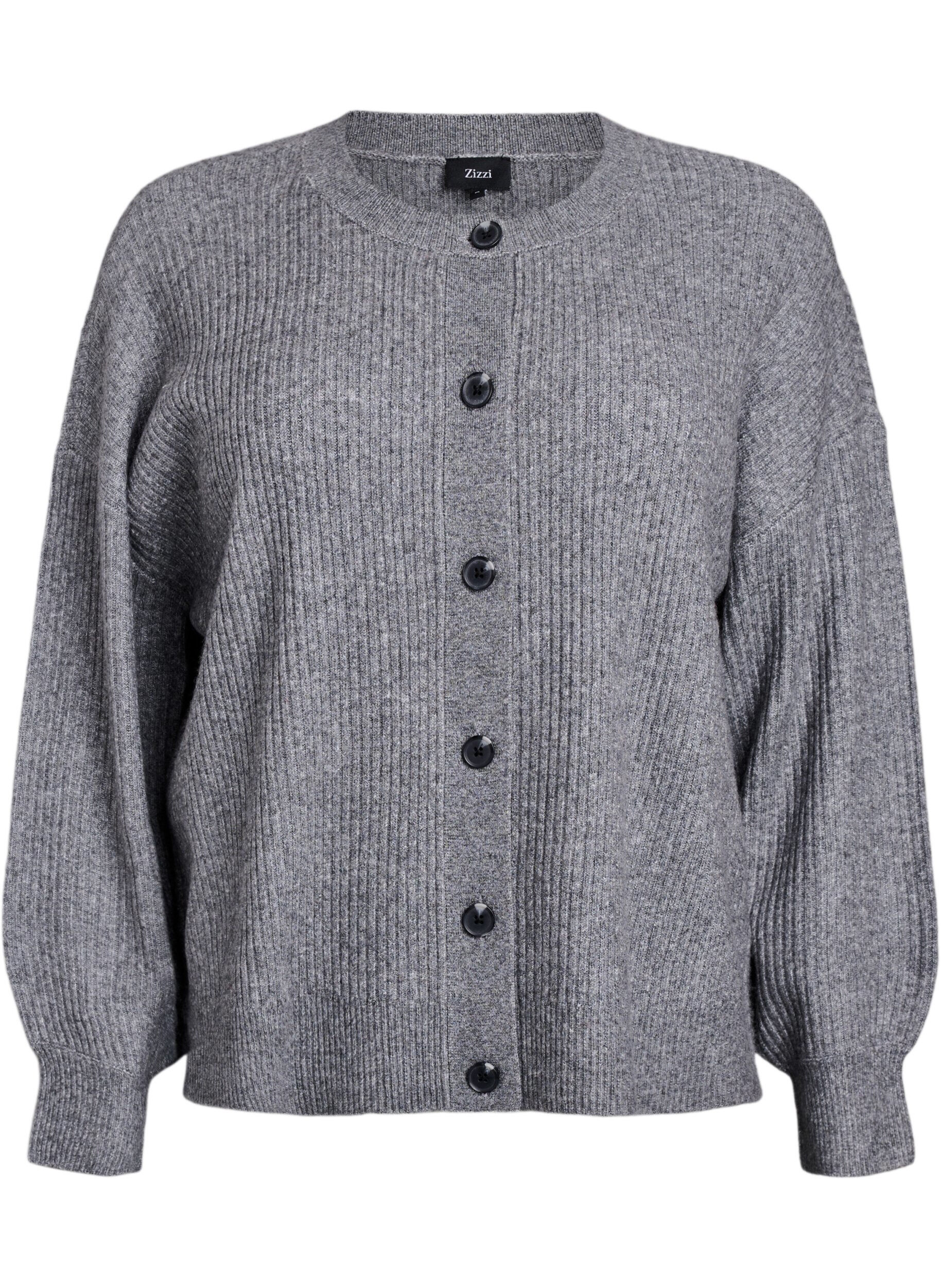 Zizzi Ribstrikket cardigan med knapper, Gr&aring;, Packshot image number 0