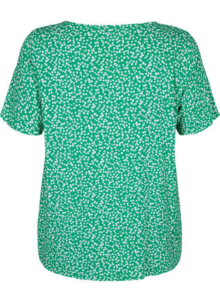 FLASH - Kortærmet bluse i viskose med print, Bright Green Wh.AOP, Packshot image number 1