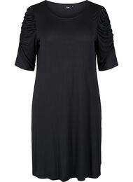 Ensfarvet kjole i viskose med 2/4 ærmer, Black