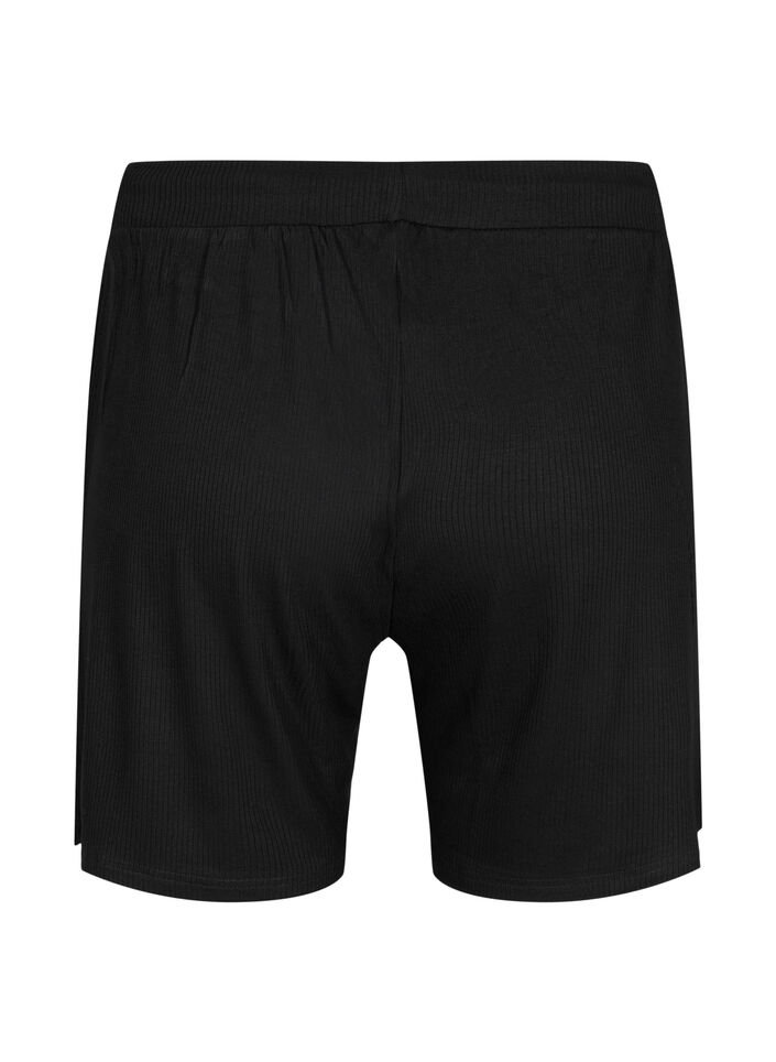 Løstsiddende viskose shorts med rib, Black, Packshot image number 1