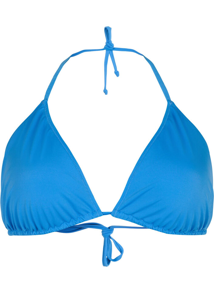 Ensfarvet trekants bikini bh, Blå, Packshot image number 0