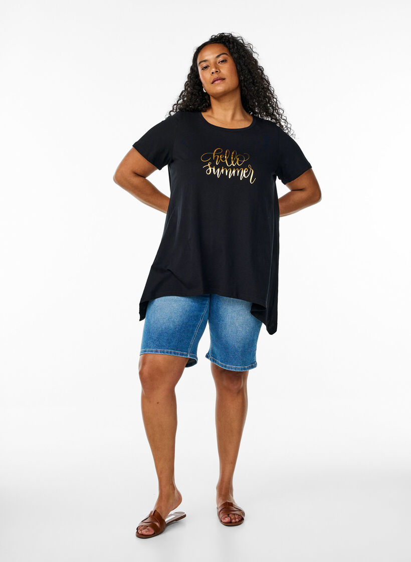 T-shirt med rund hals og A-facon, Sort, Model image number 1