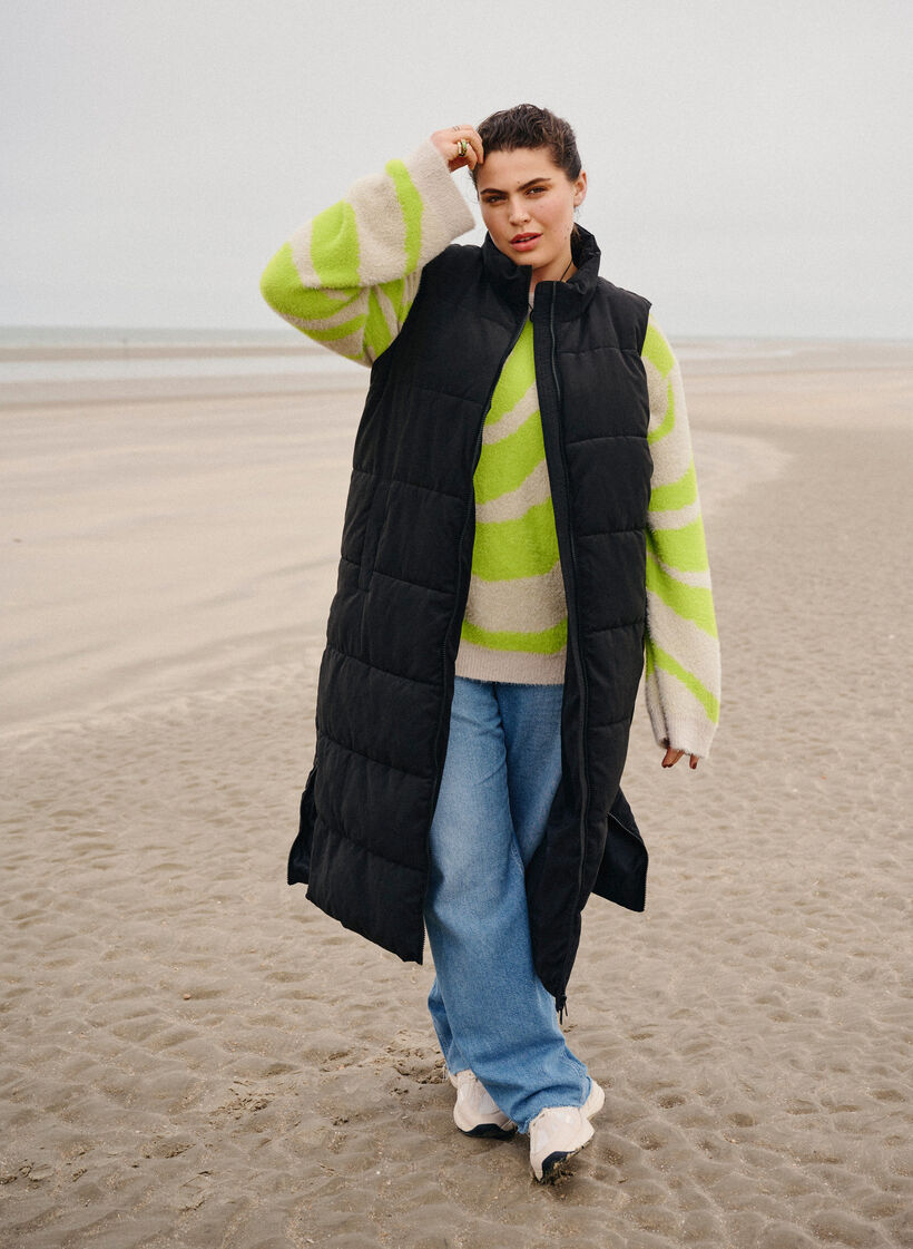 Lang vest med høj krave og lommer, Black, Image image number 0