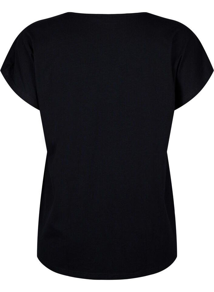 T-shirt med v-hals og brystlomme, Black, Packshot image number 1