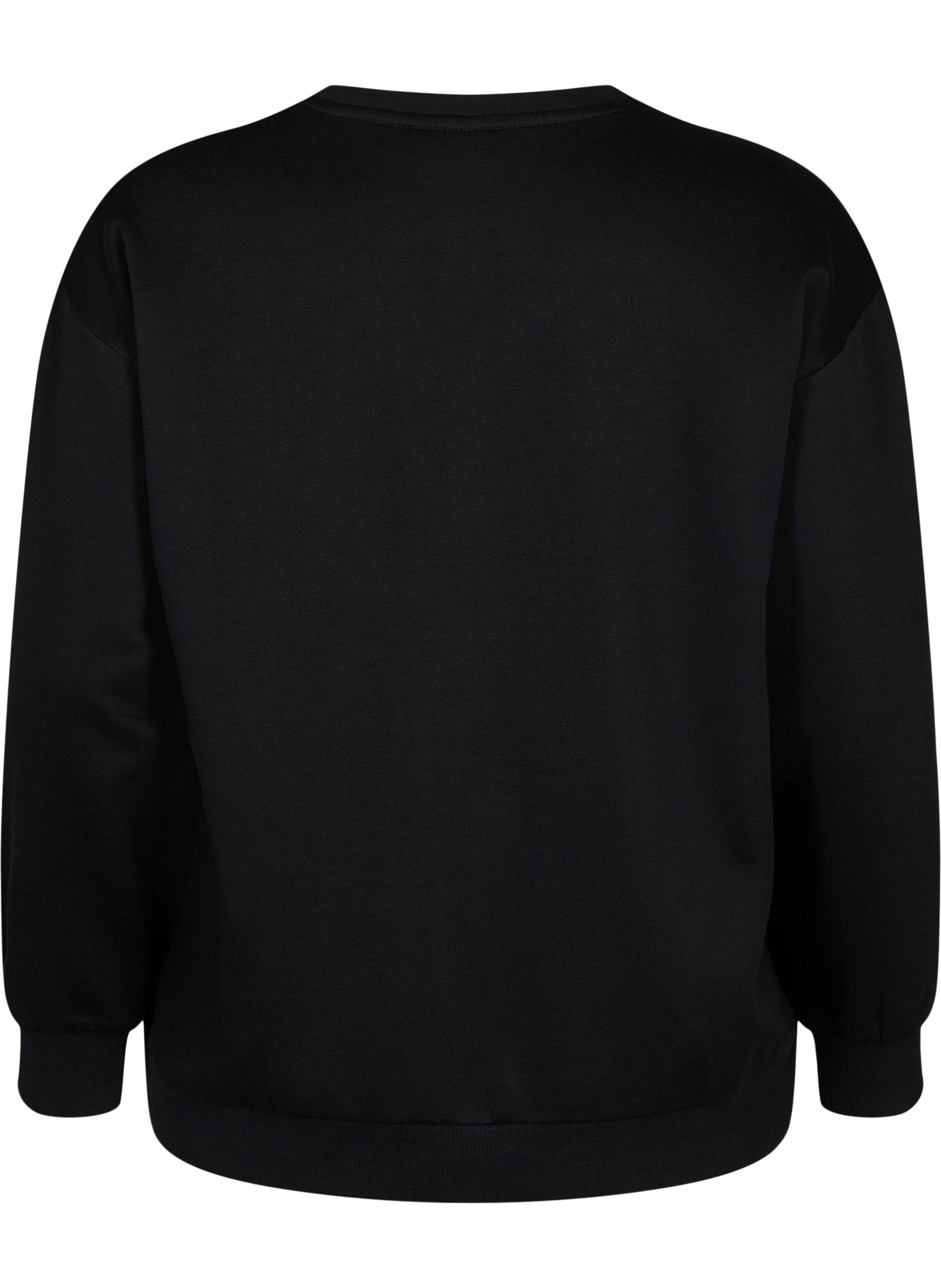 Zizzi Sweatshirt med fl&aelig;se og crochet detalje, Black, Packshot image number 1