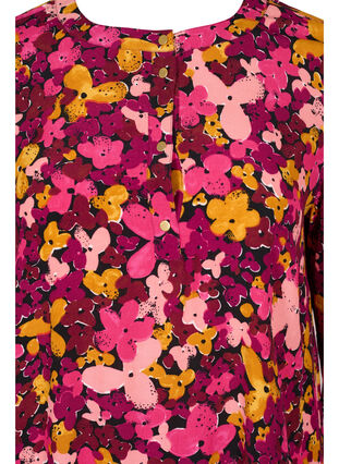 Blomstret viskose kjole med 3/4 ærmer , Hot Pink Flower, Packshot image number 2