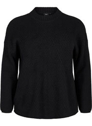 Striktrøje med diagonalt ribmønster og lange ærmer, Black Mel.