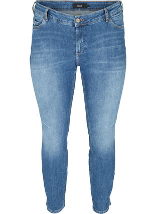 Sanna jeans med slids ved foden, Dark blue denim, Packshot image number 0