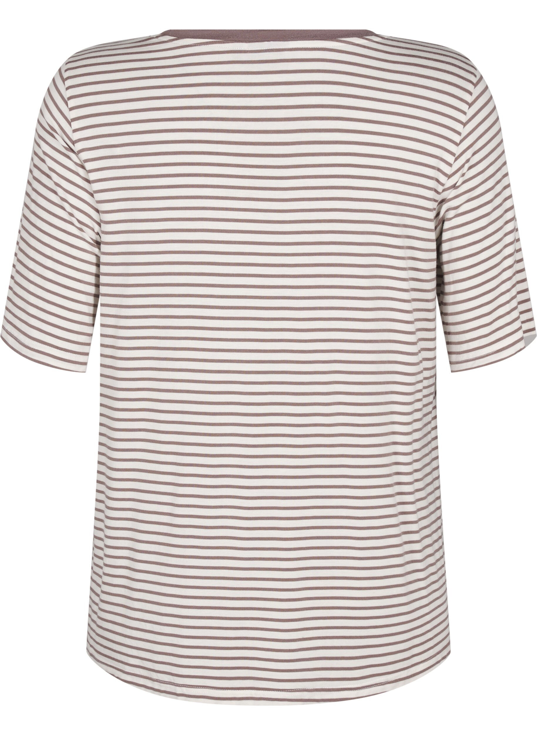 Zizzi Stribet t-shirt i lyocell med rund hals, Brun, Packshot image number 1