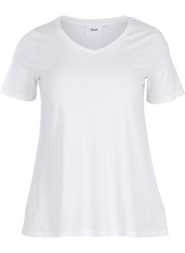 Ensfarvet basis t-shirt i bomuld, Bright White, Packshot image number 0
