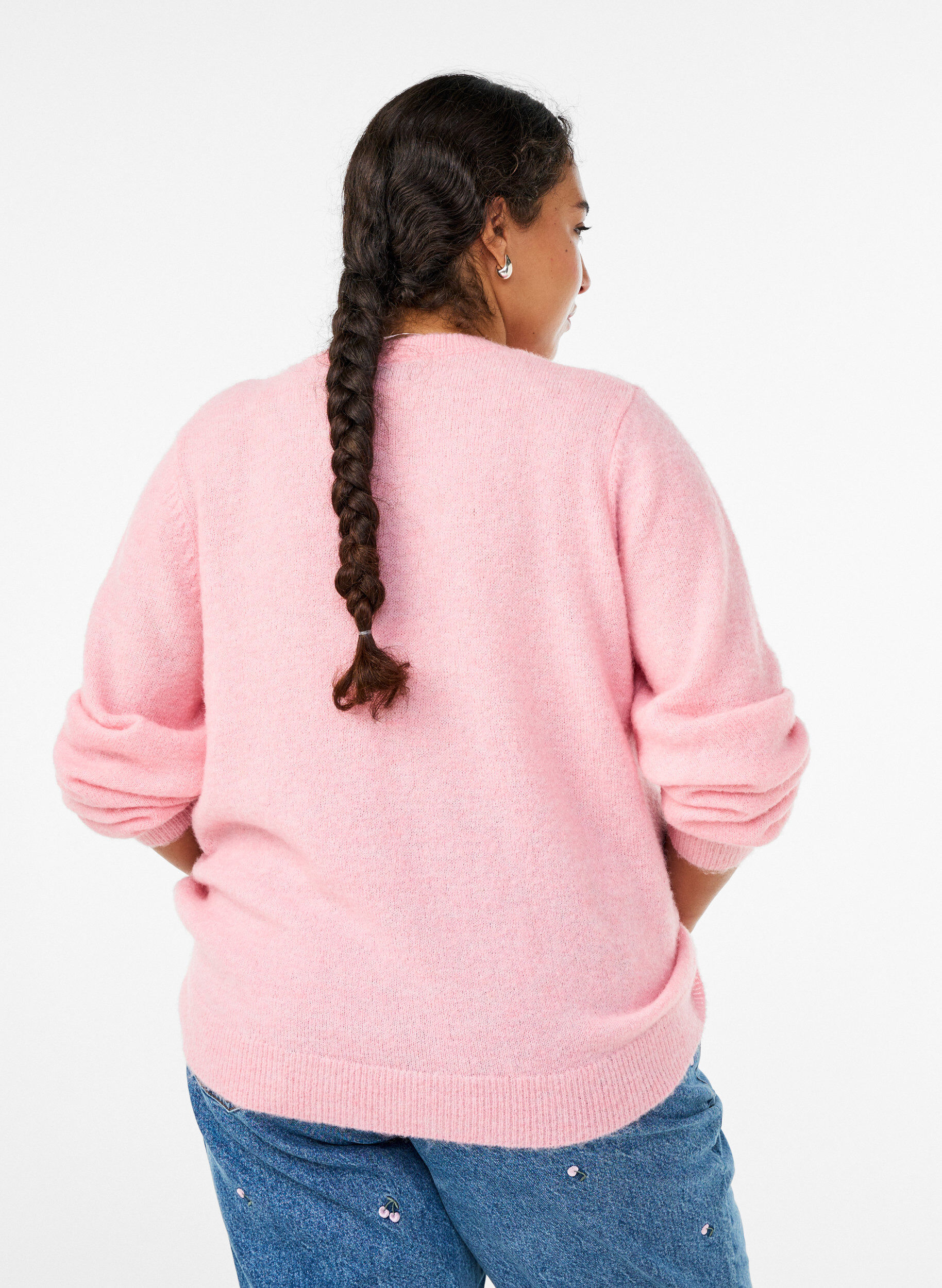 Zizzi Strikcardigan med uld og knapper, Lyser&oslash;d, Model image number 2
