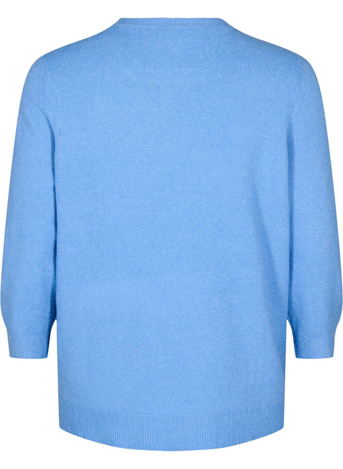 Strikbluse med blomster og 3/4 ærmer, Della R. Blue Mel., Packshot image number 1