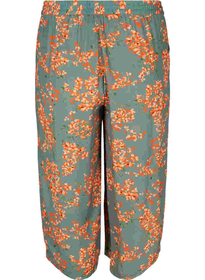 Printede culotte bukser i viskose, Balsam Green Flower, Packshot image number 1