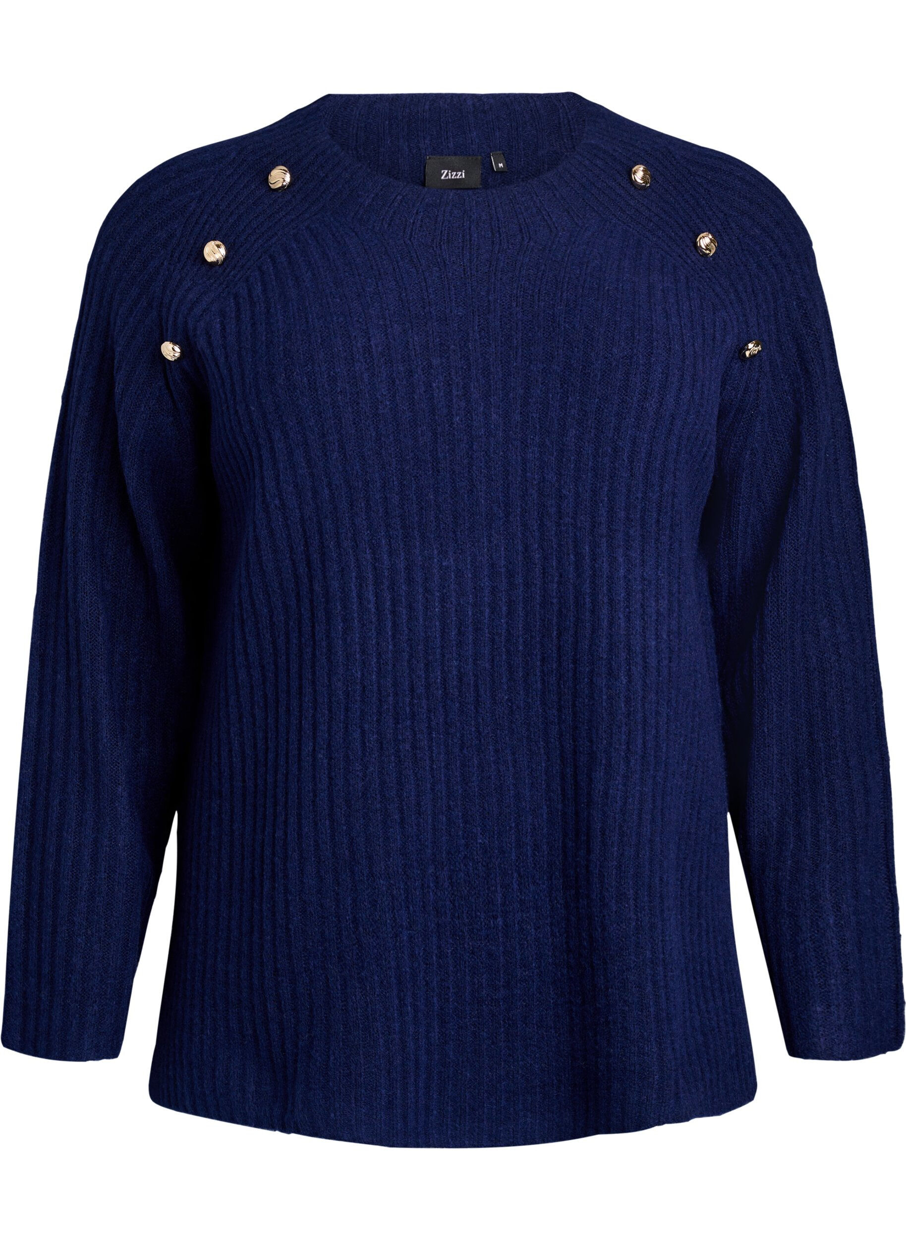 Ribstrikket sweater med dekorative knapper