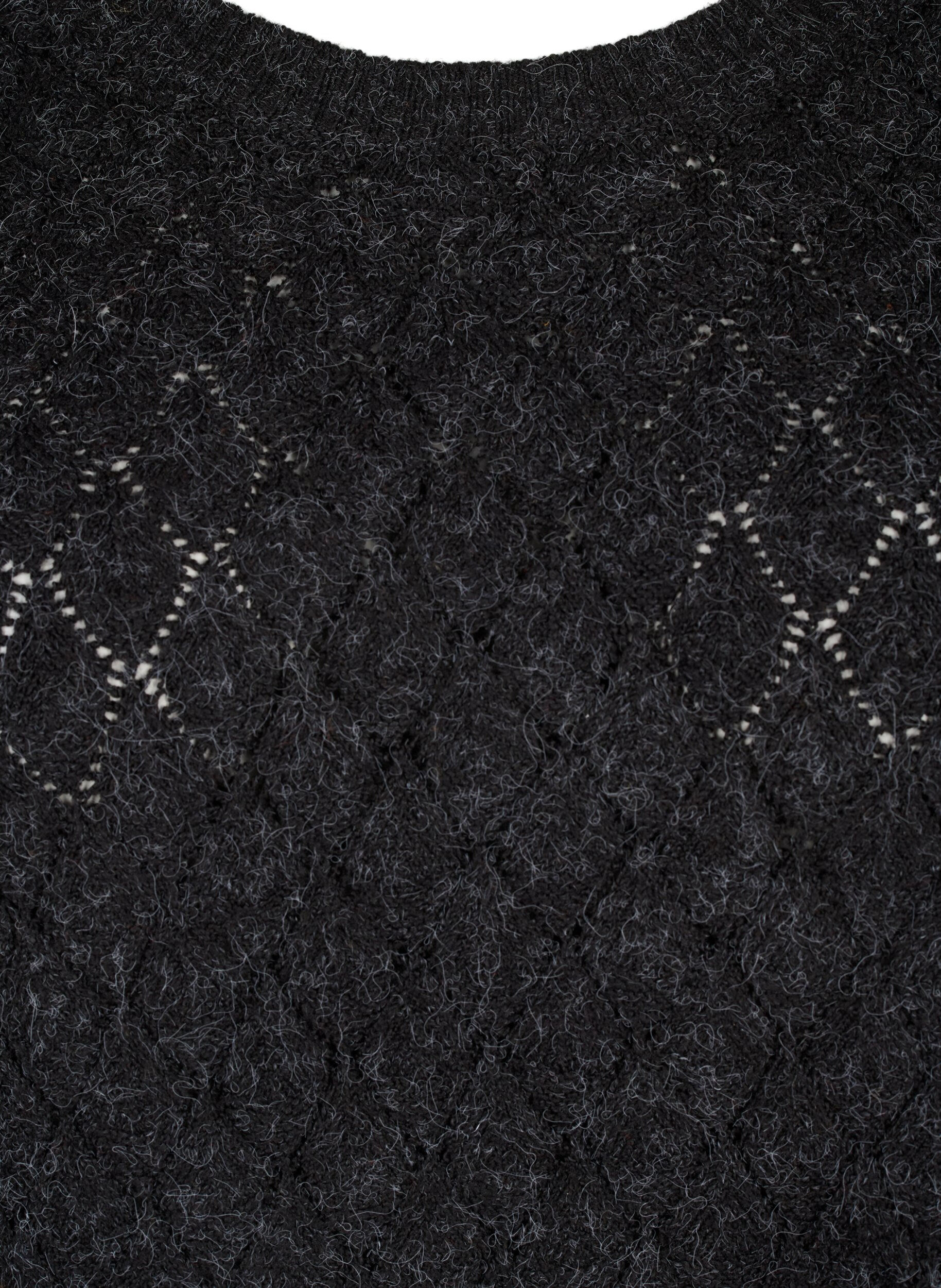 Zizzi Strikbluse med hulm&oslash;nster, Dark Grey Melange, Packshot image number 2