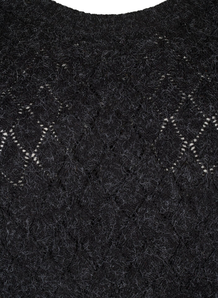 Strikbluse med hulmønster, Dark Grey Melange, Packshot image number 2