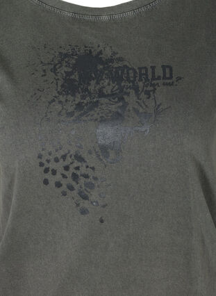 Kortærmet t-shirt med acid wash og smock, Dark grey acid wash, Packshot image number 2