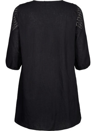 Kjole i bomuldsmix med hør og crochetdetalje, Black, Packshot image number 1