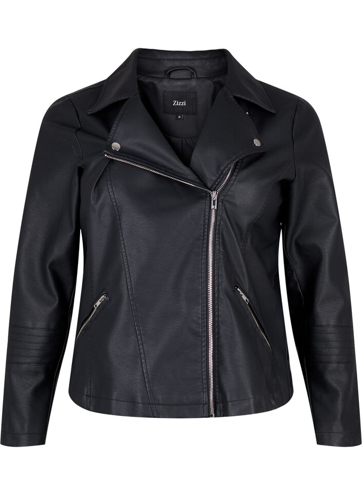 Bikerjakke i imiteret l&aelig;der , Sort, Packshot image number 0