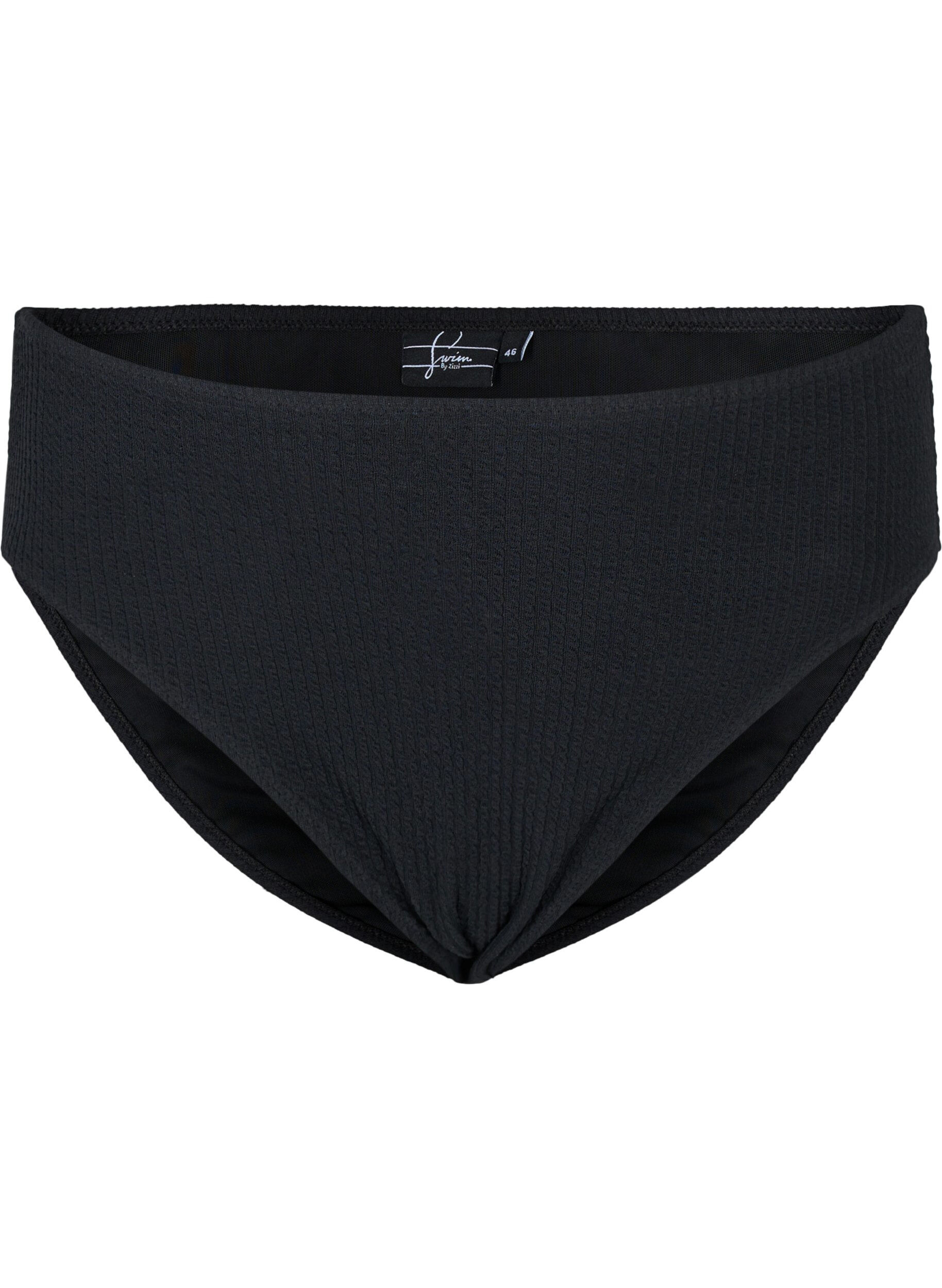 Zizzi H&oslash;jtaljet bikini trusse med crepe struktur, Black, Packshot image number 0