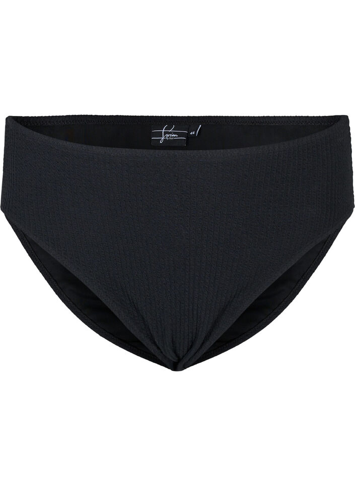 H&oslash;jtaljet bikini trusse med crepe struktur, Black, Packshot image number 0