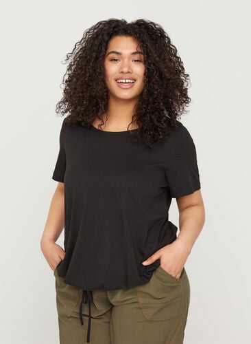 Kortærmet t-shirt med justerbar bund, Black, Model image number 0